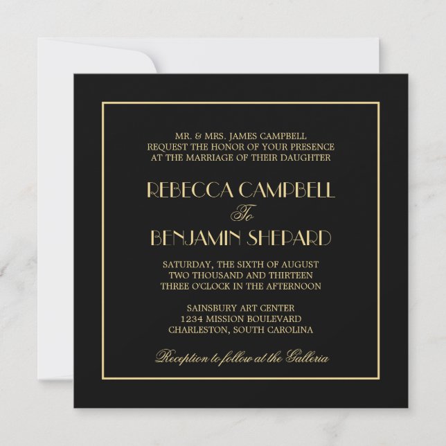 Convite Casamento preto formal chique elegante decadente (Frente)