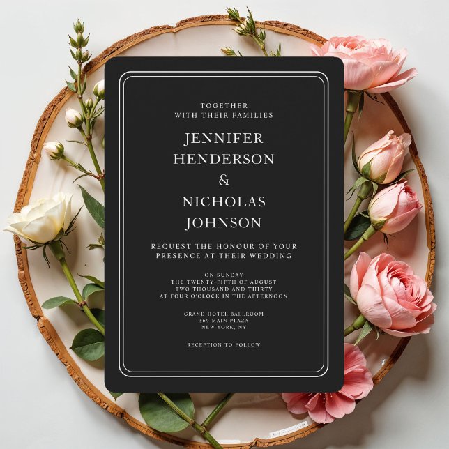 Convite Casamento Preto Formal Elegante (Elegant Formal Black Wedding Invitation)