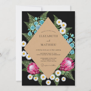 Convite Casamento Preto Magenta Protea Sage