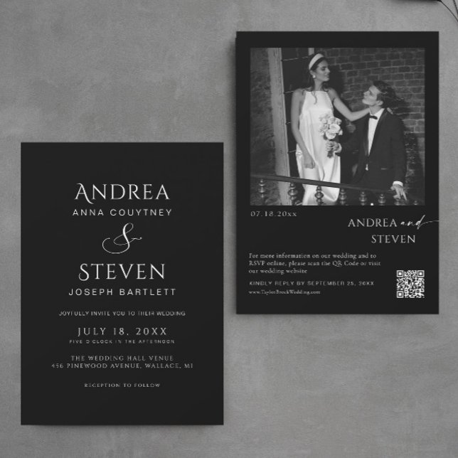 Convite Casamento Preto Minimalista (Criador carregado)