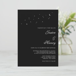 Convite Casamento Preto Minimalista com Roteiro Celestial