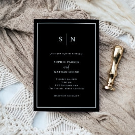 Convite Casamento Preto Minimalista e Chic | Borda Branca