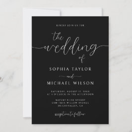 Convite Casamento Preto Minimalista Moderno Caligrafia