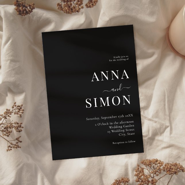 Convite Casamento Preto Mínimo Elegante All-in-One ( Elegant Minimalist Black All-in-One Wedding)