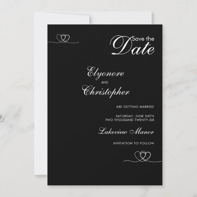 Convite Casamento Preto Moderno Chic Salve A Data (Frente)