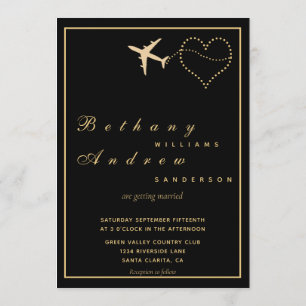 Convite Casamento preto moderno do passaporte