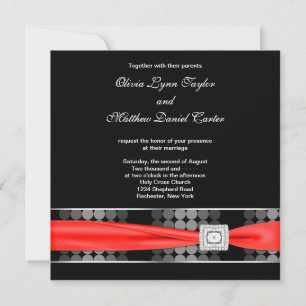 Convite Casamento Preto Moderno Pontos Brancos Vermelho