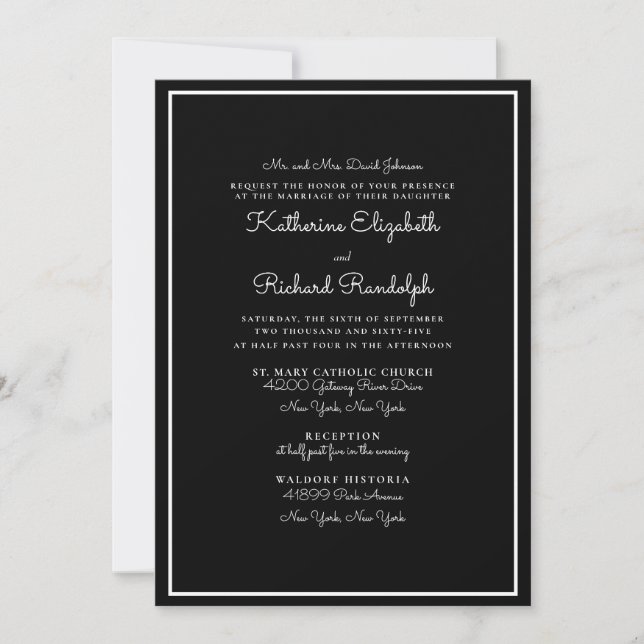 Convite Casamento Preto Pais Formal & Elegante (Frente)