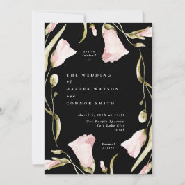 Convite Casamento Preto Pampas Boho Wildflower Premium