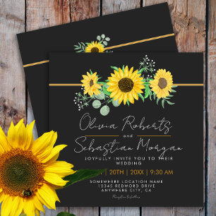 Convite Casamento Preto Quadrado Amarelo-Amarelo