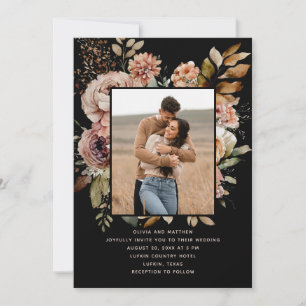 Convite Casamento Preto Romântico e Temperamental Foto F