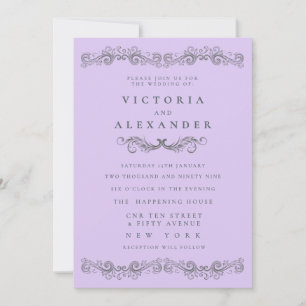 Convite Casamento Preto Roxo Pálido Florescer a Qualquer M