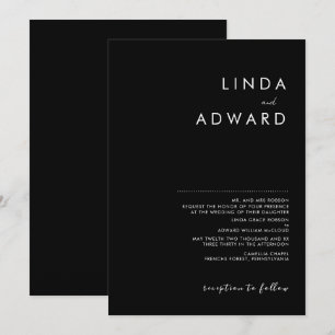 Convite Casamento Preto Tradicional Minimalista Moderno