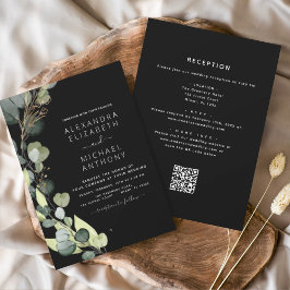 Convite Casamento Preto Tudo em Um Código Eucalyptus QR