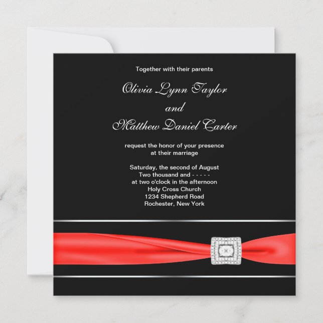 Convite Casamento Preto Vermelho (Frente)