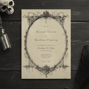Convite Casamento Preto Vintage Gótico Toile Bege