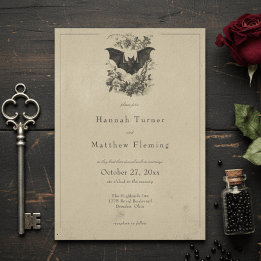 Convite Casamento Preto Vintage Gótico Toile Bege