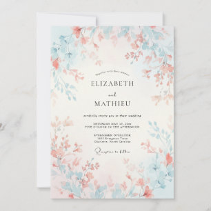 Convite Casamento Primavera Azul Céu Pêssego
