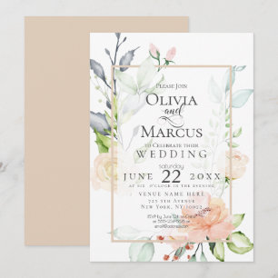 Convite CASAMENTO   Primavera Blush Peach Blossomo Rosa