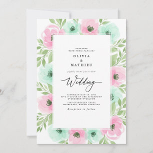 Convite Casamento Primavera com Aguarela Arejada Rosa-Ment