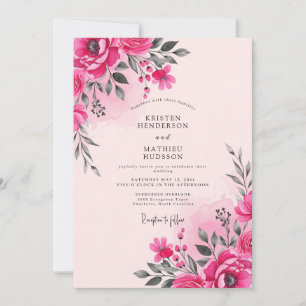 Convite Casamento Primavera com Aquarela Rosa Quente
