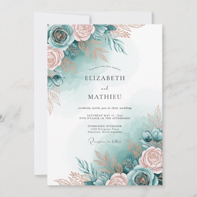 Convite Casamento Primavera Delicada Aquática (Frente)