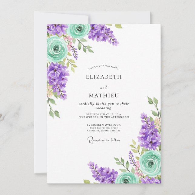 Convite Casamento Primavera Exuberante Lavanda (Frente)