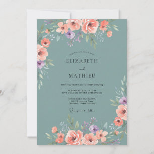 Convite Casamento Primavera Floral Pêssego