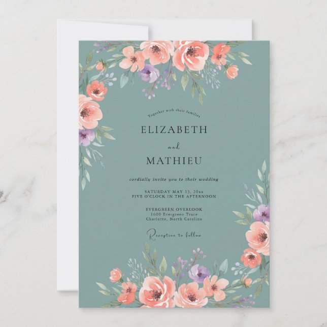 Convite Casamento Primavera Floral Pêssego (Frente)