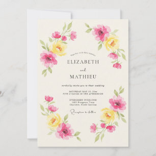 Convite Casamento Primavera Floral Rosa Amarelo