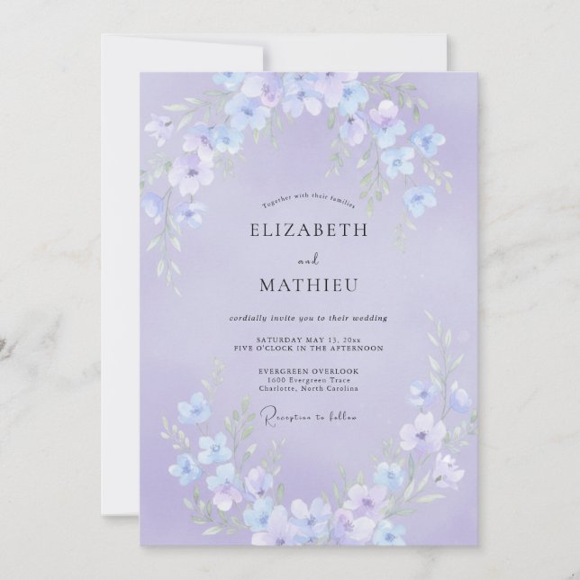 Convite Casamento Primavera Lírico Lavanda (Frente)