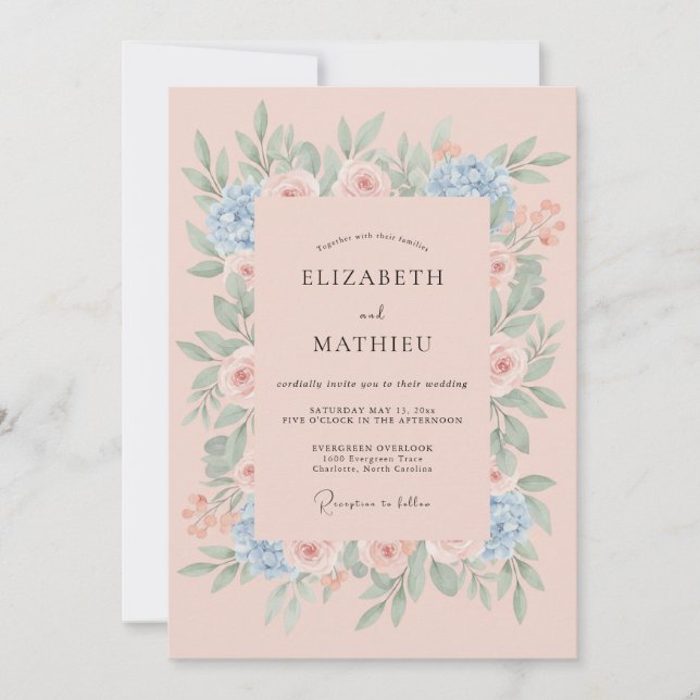Convite Casamento Primavera Rosa Pálido Luxuriante (Frente)
