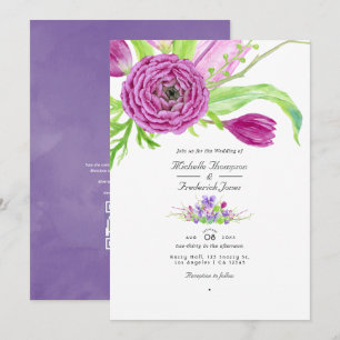 Convite Casamento Primavera RSVP Código QR Floral Aquarela