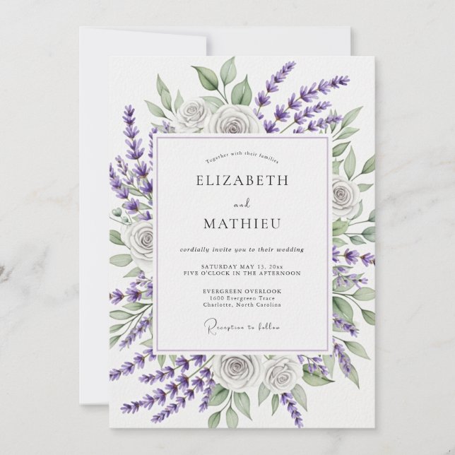 Convite Casamento Primavera Verdejante Lavanda (Frente)