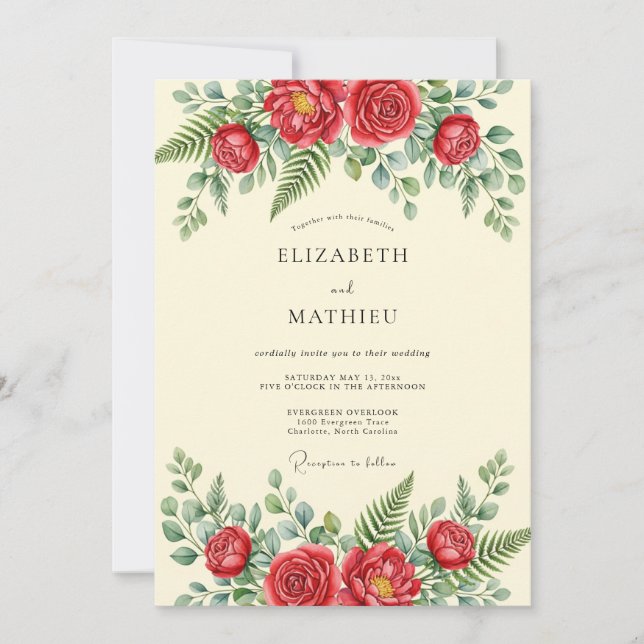 Convite Casamento Primavera Verdejante Vermelha (Frente)