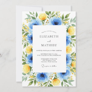 Convite Casamento Primaveril Abundante Azul Azure