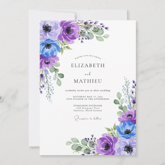 Convite Casamento Primaveril Elegante com Lavanda (Frente)