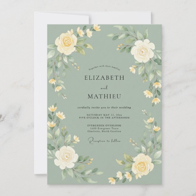 Convite Casamento Primaveril Imaculado em Verde Sage (Frente)