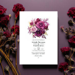Convite Casamento Profundo Berry Floral