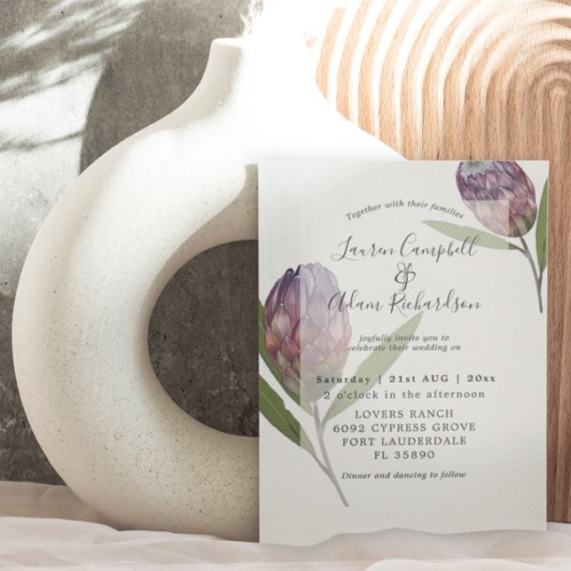 Convite Casamento Protea Botânico Moderno Roxo (Criador carregado)
