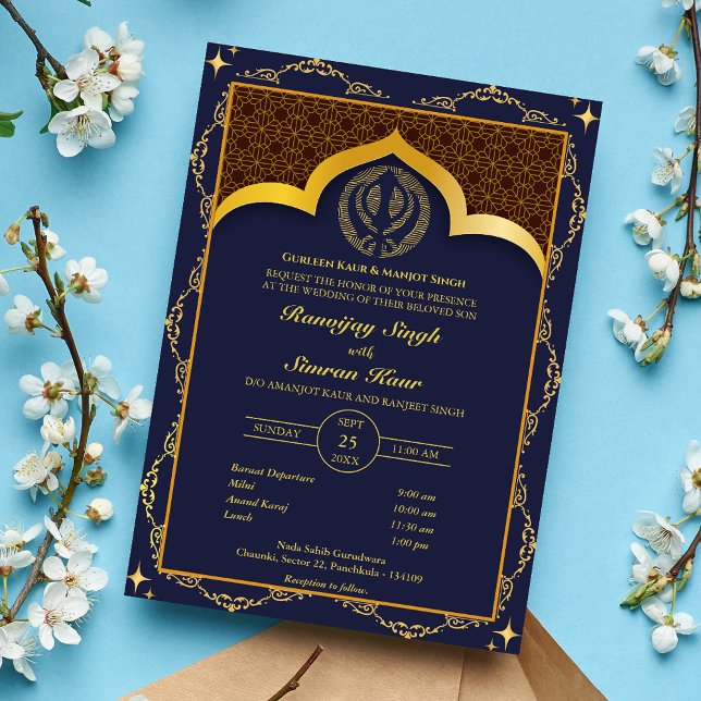 Convite Casamento Punjabi Sikh Anand Karaj Floral (Criador carregado)