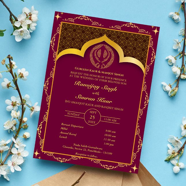 Convite Casamento Punjabi Sikh Anand Karaj Floral (Criador carregado)