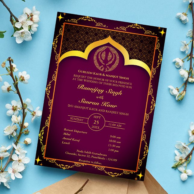 Convite Casamento Punjabi Sikh Anand Karaj Floral (Criador carregado)