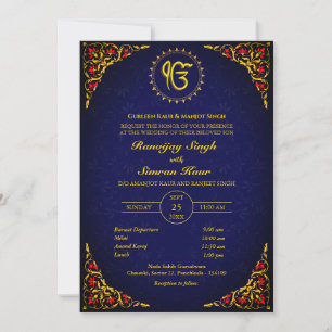 Convite Casamento Punjabi Sikh Anand Karaj Ouro
