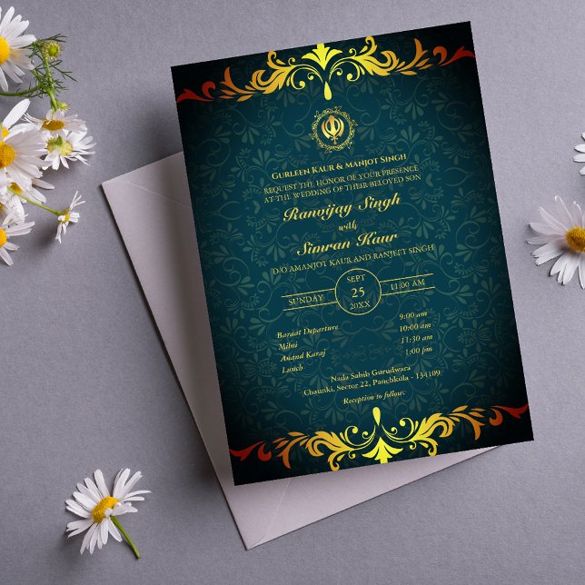 Convite Casamento Punjabi Sikh Anand Karaj Ouro (Criador carregado)