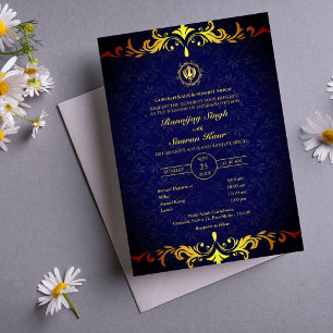 Convite Casamento Punjabi Sikh Anand Karaj Ouro