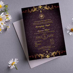 Convite Casamento Punjabi Sikh Anand Karaj Ouro