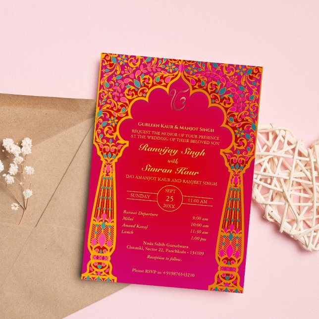 Convite Casamento Punjabi Sikh Anand Karaj Ouro (Criador carregado)