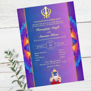 Convite Casamento Punjabi Sikh Anand Karaj Ouro