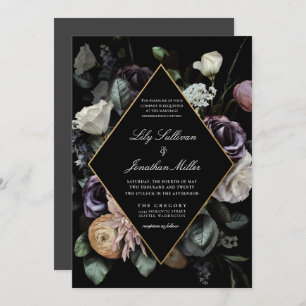 Convite Casamento Puro de Quadro Floral do Autumn Dark Moo